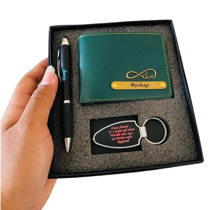Customised men's wallet with led pen and Keychain combo